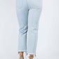 Back view of High Waist Distressed Raw Hem Jeans in light blue, featuring raw hem and distressed details for a stylish and trendy look