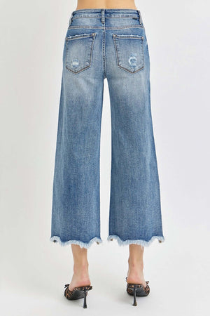 High Rise Cropped Flare Jeans - Back View of Trendy Denim from Risen Jeans