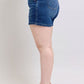 Judy Blue plus size denim shorts with double button waistband, showcasing a side view for style and comfort.