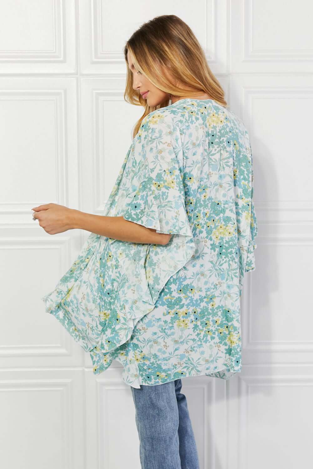 JUSTIN TAYLOR Fields of Poppy Floral Kimono in Green at Bella Road