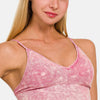 Washed Ribbed Bra Padded Cami - Ash Pink