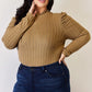 Ribbed Mock Neck Puff Sleeve T-Shirt