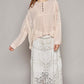 POL Round Neck Long Sleeve Raw Edge Lace Top at Bella Road