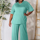 DOUBLE TAKE Full Size Round Neck Slit Top and Pants Set at Bella Road