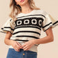 Granny Square Short Sleeve Striped Sweater