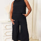 DOUBLE TAKE Buttoned Round Neck Tank and Wide Leg Pants Set at Bella Road