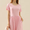 Round Neck Ruched Dress with Pockets | Full Size - LT PINK