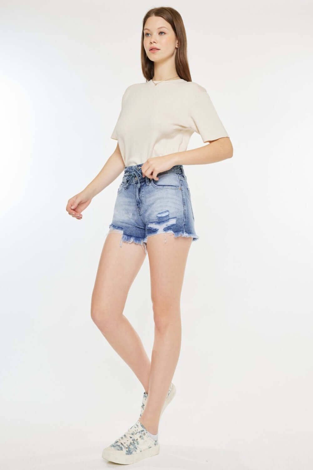 KANCAN High Rise Frayed Hem Denim Shorts at Bella Road