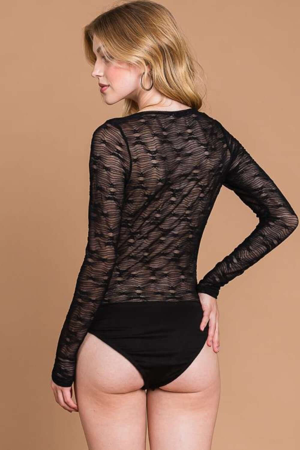 CULTURE CODE Round Neck Mesh Perspective Bodysuit at Bella Road