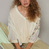 V-Neck Crochet Patch Top - Cream