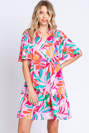 GEEGEE Printed Short Sleeve Ruffle Hem Dress at Bella Road