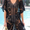 Lace V-Neck Half Sleeve Cover-Up - Black