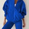 Bella Road Zip Up Long Sleeve Hoodie and Joggers Set - Royal Blue