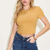 Ribbed Round Neck Short Sleeve T-Shirt | Full Size - Honey