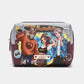 Nicole Lee USA extra large cosmetic pouch with colorful character print, ideal for storing makeup and grooming products.