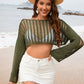 BELLA ROAD Openwork Boat Neck Long Sleeve Cover-Up at Bella Road