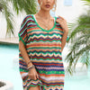 Rainbow Stripe Scalloped V-Neck Cover-Up Dress - Multicolor