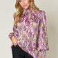 DOUBLE TAKE Full Size Printed Smocked Long Sleeve Blouse at Bella Road