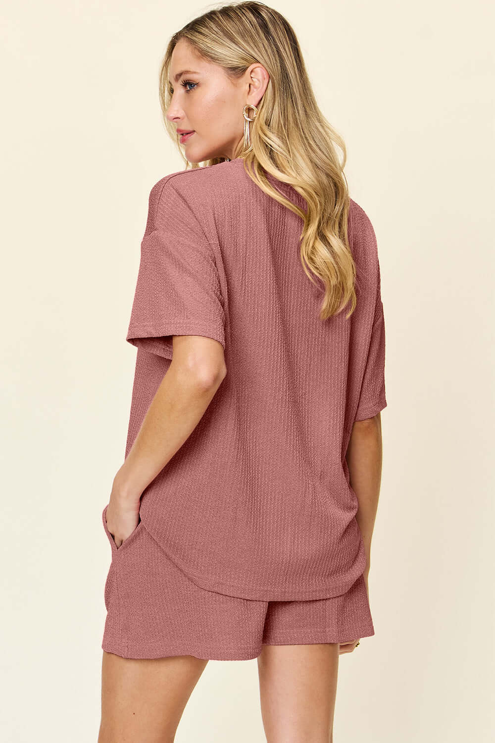 DOUBLE TAKE Full Size Round Neck Short Sleeve T-Shirt and Shorts Set at Bella Road