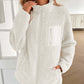 Woman wearing Ivy Lane Zip Up Long Sleeve Fuzzy Jacket in white, cozy and stylish for chilly days.