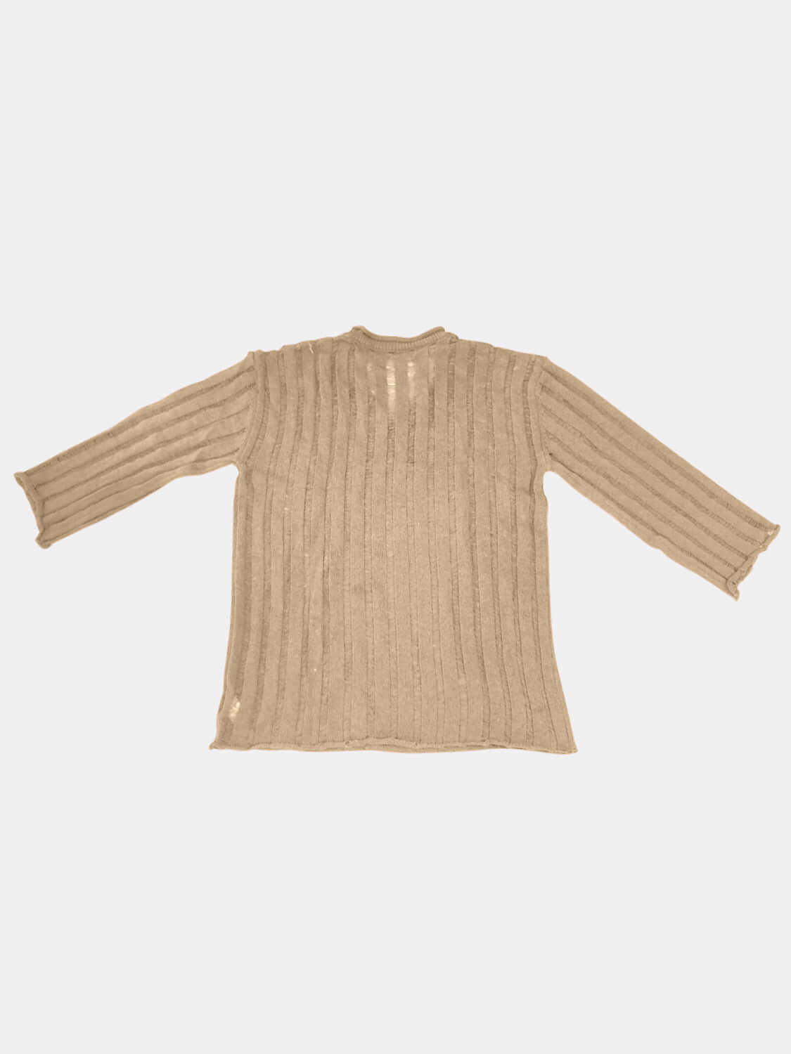 Tan Bella Road V-Neck Long Sleeve Sweater with distressed design and ribbed texture, perfect for stylish and cozy fall outfits.