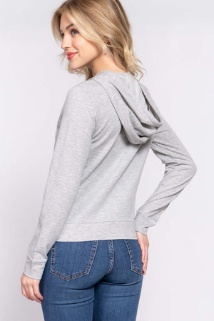 ACTIVE BASIC California Zip Up Drawstring Long Sleeve Hoodie at Bella Road