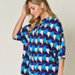 DOUBLE TAKE Full Size Geometric Notched Half Sleeve Blouse at Bella Road