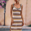 Striped Tie Shoulder Split Cover Up Dress - Sage/Yellow