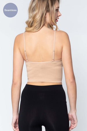 ACTIVE BASIC Round Neck Crop Rib Seamless Cami at Bella Road