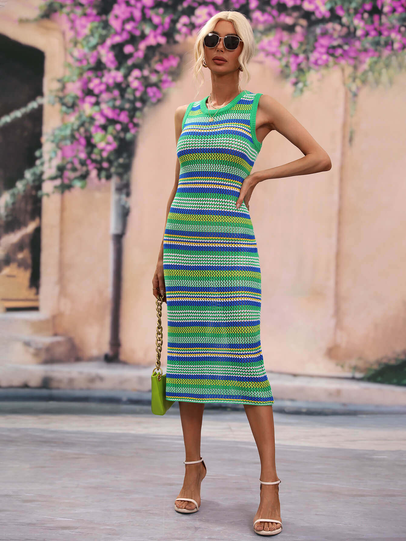 BELLA ROAD Striped Round Neck Sleeveless Midi Cover Up Dress at Bella Road