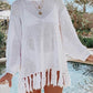 DOUBLE TAKE Openwork Tassel Hem Long Sleeve Knit Cover Up at Bella Road