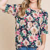 Floral Round Neck T-Shirt - Navy