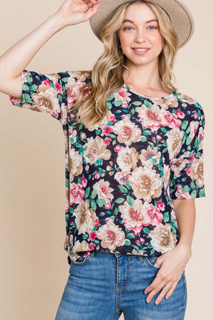 BOMBOM Floral Round Neck T-Shirt at Bella Road