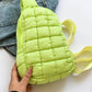 Lime green Bella Road Quilted Nylon Crossbody Bag with a trendy quilted design, perfect for stylish adventures.