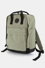 Olive Himawari waterproof canvas backpack with side pockets, large size, perfect for organizing essentials in any weather.