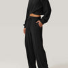 Bella Road Crisscross Round Neck Top and Drawstring Pants Set - Black