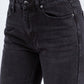 High Waist Distressed Cropped Straight Jeans in black showcasing modern fit and edgy style