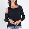 Cold Shoulder Long Sleeve Knit Top - Black