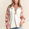 J.NNA Plaid Contrast Button Down Henley Top - Ivory Multi