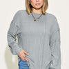 Ribbed Round Neck Long Sleeve T-Shirt - Gray