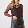 Abstract Mesh Lace-Up Long Sleeve Bodysuit - Black Mocha