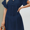 V-Neck Flounce Sleeve Cover-Up Dress - Dark Blue