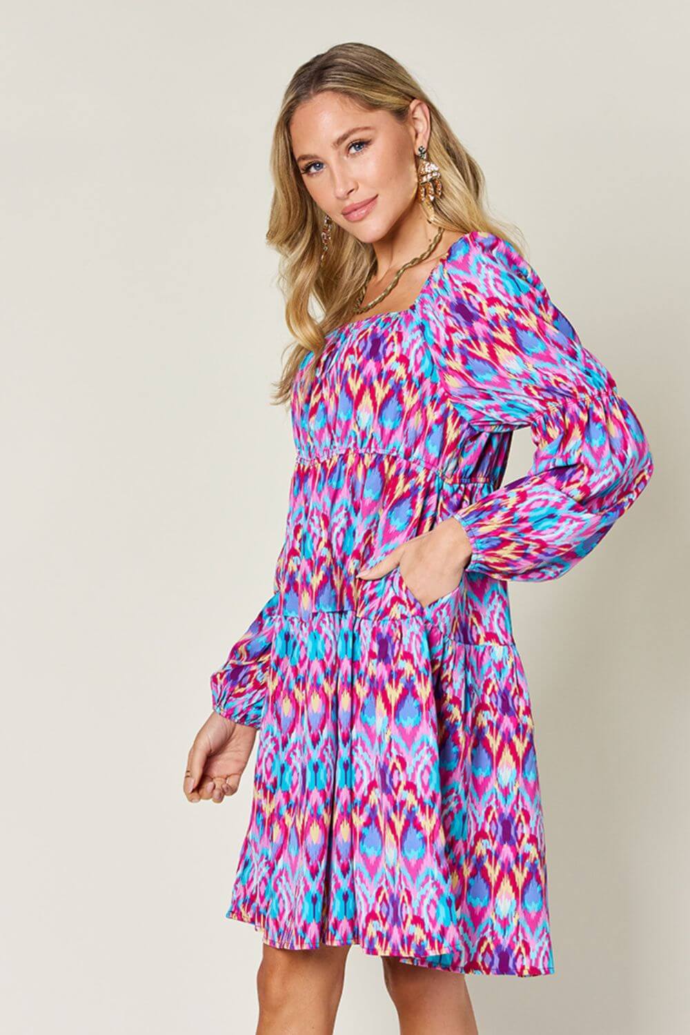 DOUBLE TAKE Full Size Printed Long Sleeve Dress at Bella Road