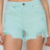 RISEN Mid Waist Frayed Hem Denim Shorts - Mint