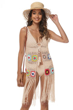 BELLA ROAD Openwork Fringe Detail Embroidery Sleeveless Cover-Up at Bella Road