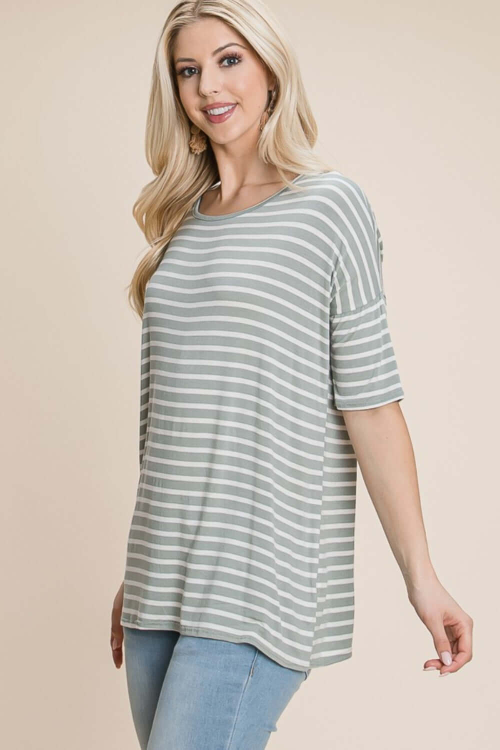 BOMBOM Striped Round Neck T-Shirt at Bella Road