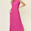 Texture Mock Neck Sleeveless Maxi Dress | Full Size - Hot Pink