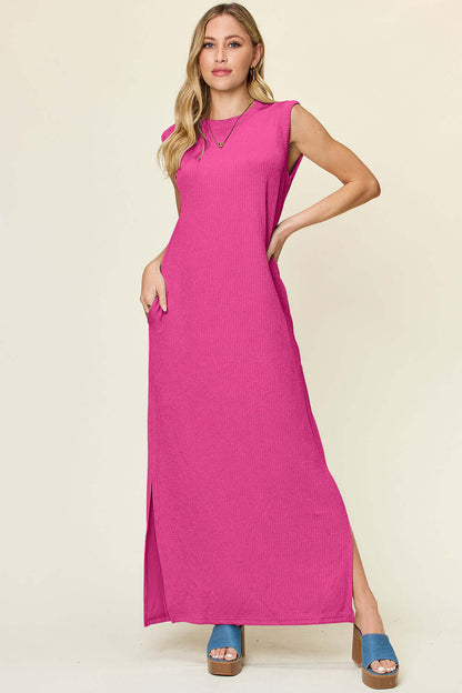 DOUBLE TAKE Full Size Texture Mock Neck Sleeveless Maxi Dress at Bella Road