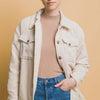 Love Tree Corduroy Button Up Jacket with Sherpa Inside - Cream