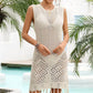 BELLA ROAD Fringe Trim Sleeveless Openwork Cover-Up Dress at Bella Road